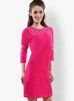Miss Chase Pink 3/4 Sleeve Solid Shift Mini Dress