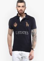 Monteil & Munero Navy Blue Solid Polo T-Shirts