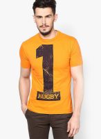 Monteil & Munero Orange Printed Round Neck T-Shirts