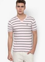 Monteil & Munero Pink Striped V Neck T-Shirts