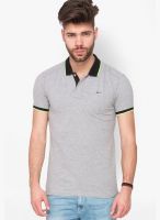 Mufti Grey Milange Solid Polo T-Shirt