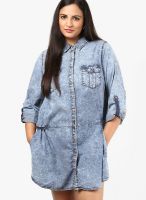 New Look Blue Acid Wash Denim Shirt Dress