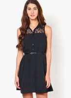 Only Black Colored Solid Skater Dress