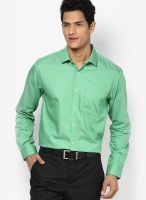 Peter England Green Striped Slim Fit Formal Shirt