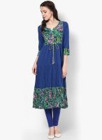 Rain & Rainbow Cotton Blue Anarkali Kurta