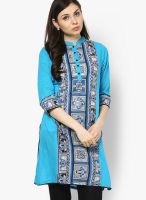 Rain & Rainbow Cotton Blue Straight Kurta