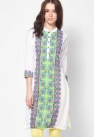 Rain & Rainbow Cotton White Straight Kurta