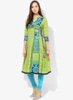 Rain & Rainbow Green Printed Kurta