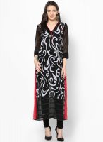 Raindrops Black Embellished Printed Georgette Kurta