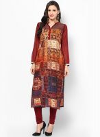 Raindrops Maroon Bagru Print cotton blend Kurta