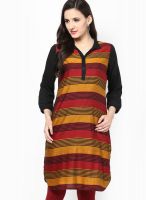 Raindrops Maroon Striped Print Cotton Silk Kurta