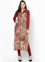 Raindrops Nude Floral Print Cotton Voile Kurta