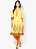 Rangriti Cotton Blend Yellow Kurta