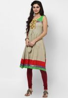 Span Beige Embroidered Kurta