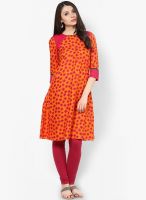 Span Orange Embroidered Kurtis