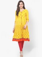 Span Yellow Embroidered Kurtis