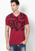 Spykar Wine V Neck T-Shirt