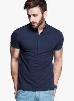 Tinted Navy Blue Solid Henley T-Shirts