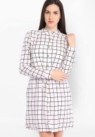 Tokyo Talkies White Colored Checked Shift Dress
