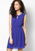 Vero Moda Blue Colored Solid Skater Dress