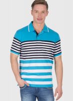 Wilkins & Tuscany Aqua Blue Striped Polo T-Shirts