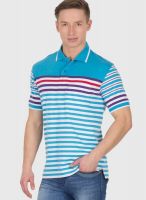 Wilkins & Tuscany Aqua Blue Striped Polo T-Shirts