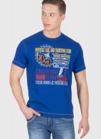 Wilkins & Tuscany Blue Printed Round Neck T-Shirts