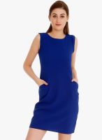 109F Blue Solid Shift Dress