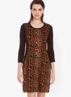 109F Brown Colored Printed Bodycon Dress