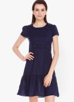 109F Navy Blue Colored Solid Shift Dress