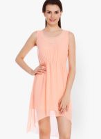 109F Peach Colored Solid Skater Dress