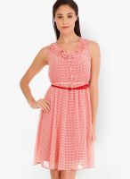 109F Pink Colored Checked Shift Dress