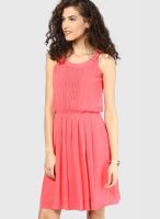 AND Peach Colored Solid Skater Dress