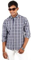 Barrier Reef Men's Checkered Casual Dark Blue, Silver Shirt
