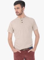 Basics Beige Solid Henley T-Shirt