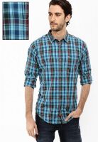 Basics Checks Aqua Blue Casual Shirt