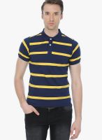 Basics Navy Blue Striped Polo T-Shirts