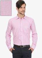 Basics Pink Checked Regular Fit Formal Shirt