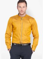 Black Coffee Solid Mustard Yellow Formal Shirt