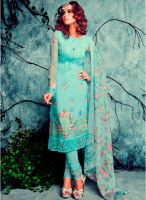 Desi Look Blue Embroidered Dress Material