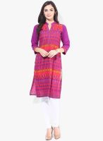 F Loop Purple Printed Cotton Kurta