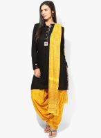 F Loop Yellow Printed Cotton Blend Patiala Dupatta Set