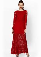 Faballey Red Colored Solid Maxi Dress