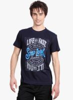 Fitz Navy Blue Printed Round Neck T-Shirt