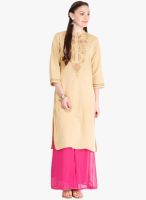 Folklore Beige Solid Kurtas