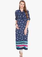 Folklore Navy Blue Printed Kurtas