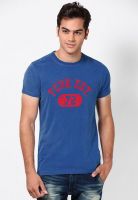 French Connection Blue Solid Round Neck T-Shirts