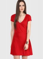 Ginger By Lifestyle Red Colored Solid Skater Dress