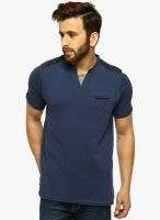 Gritstones Blue Solid Henley T-Shirt