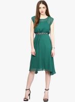 Harpa Green Colored Embellished Skater Dress